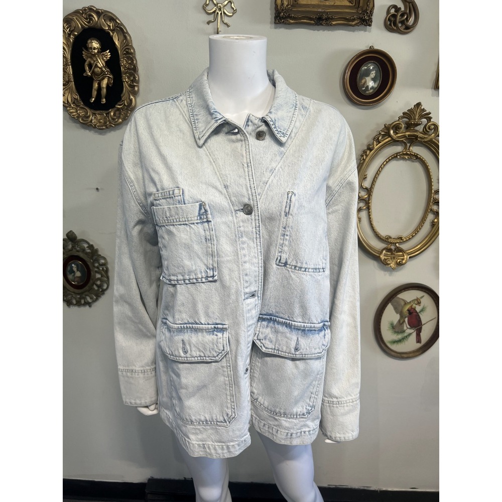Reformation Callum Light Wash Denim Chore Utility Jacket Size S